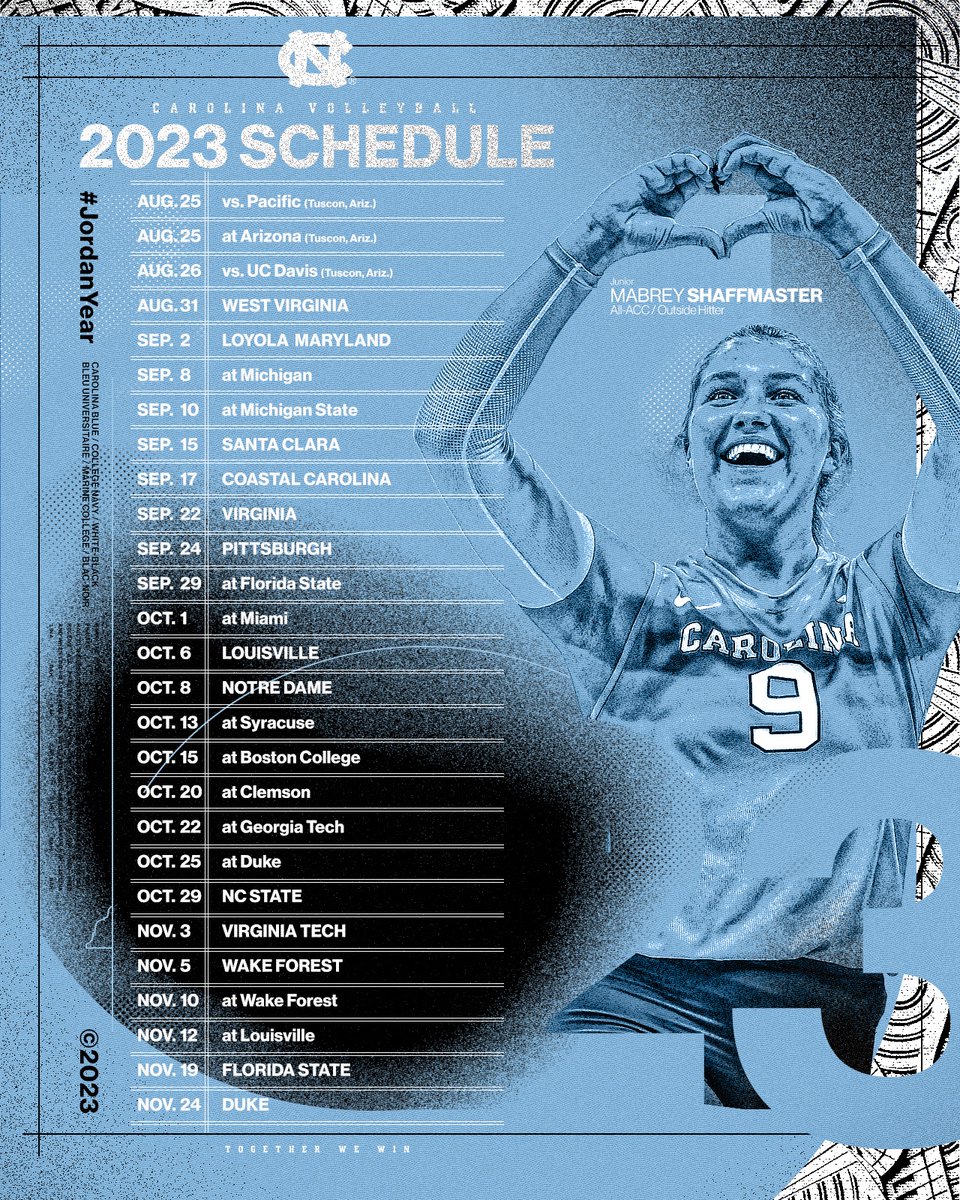 UNCVolleyball's tweet photo. Our 2023 schedule is 𝗛𝗘𝗥𝗘 🙌

🗞️: https://t.co/yQh4gyItL2
📅: https://t.co/8esuiOR4pW

#GoHeels https://t.co/w1tKOwA0UF