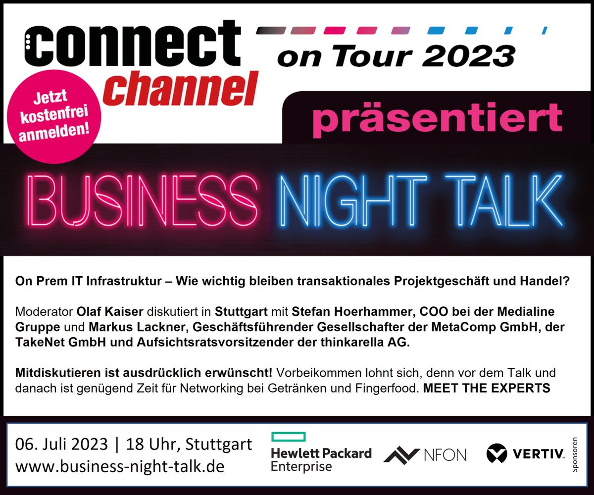 Kommen Sie heute Abend vorbei - die connect channel on Tour 2023 macht Halt in Stuttgart! #businessnighttalk 
business-night-talk.de