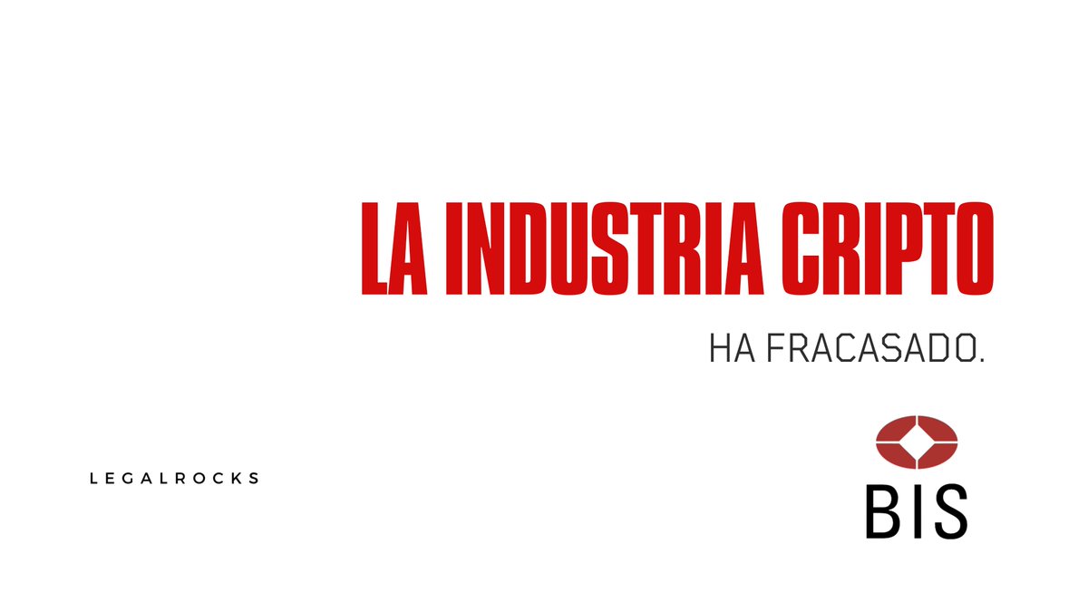 criptolawyer's tweet image. "La industria crypto ha fracasado"

El Banco de pagos Internacionales @BIS_org cree que la industria #crypto ha fallado en su promesa de construir un sistema financiero descentralizado ya que los proyectos crypto cada dia intentan acercarse mucho más a los bancos