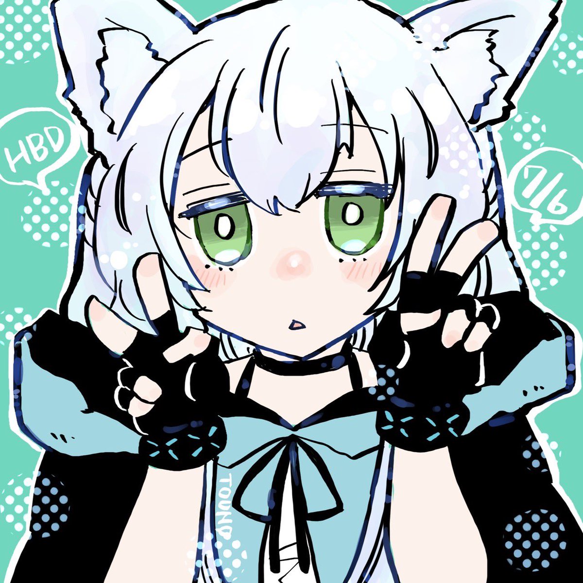 rosmontis (arknights) 1girl animal ears solo gloves green eyes cat ears fingerless gloves  illustration images