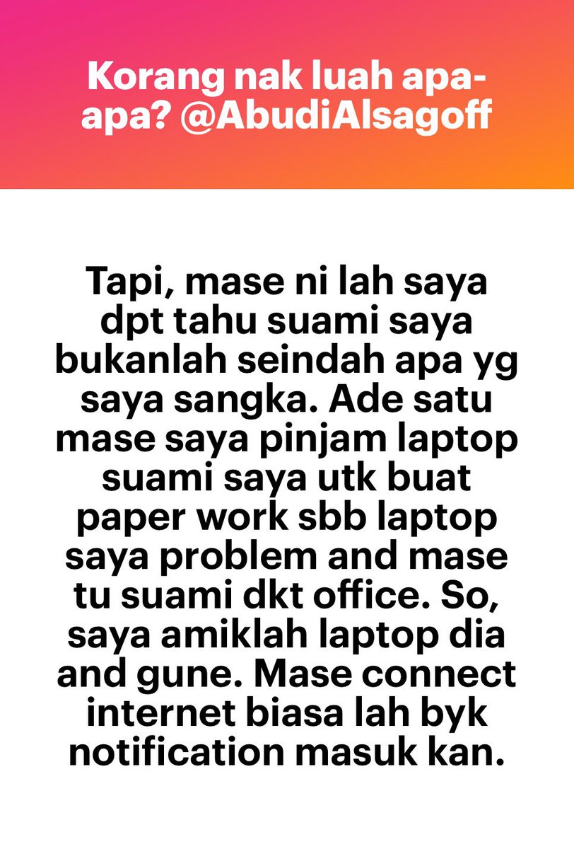 Confession dia panjang gila. Sedih gak aku baca semua. 

Kalau korang rasa nak baca sampai habis bagitau nanti aku share sampai habis.