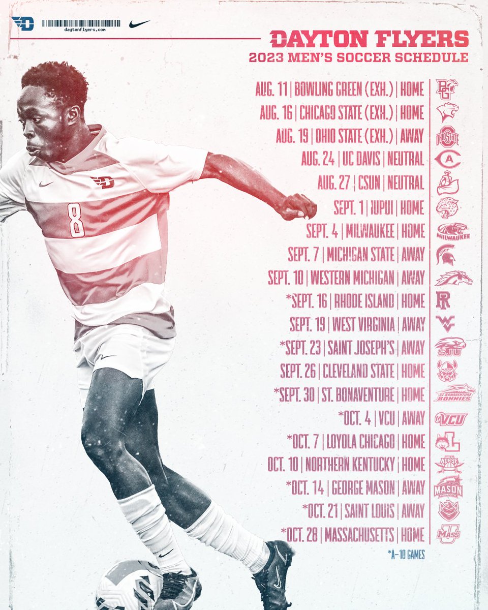 DaytonMSoccer's tweet photo. The 2023 Dayton men's soccer schedule is here! #UDMSOC // #GoFlyers https://t.co/hgBKYCWfao