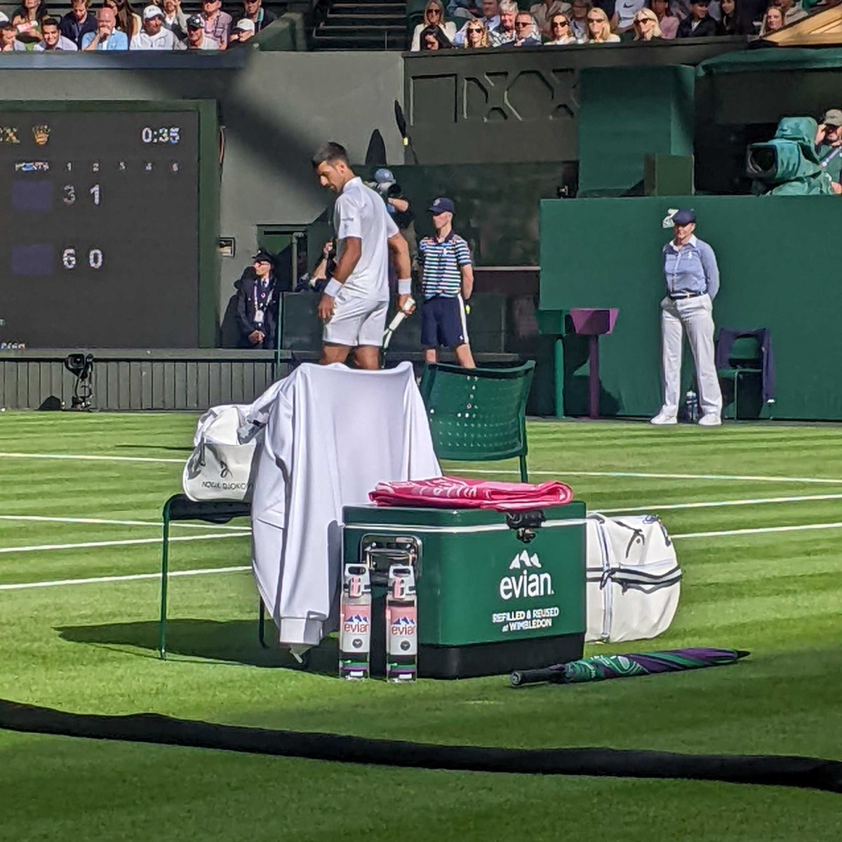 CitytoSea_'s tweet photo. Refill is at the centre of centre court at @wimbledon with @evianwater serving up reusable water bottles &amp; refillable systems on court to the players for the first time🧐BUT... (1/3) https://t.co/ZyPgYDb0bA