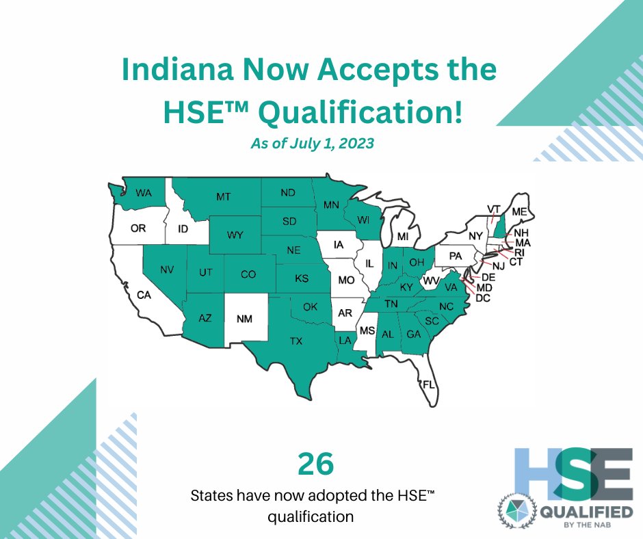 Congratulations to Indiana on becoming the 26th state to accept the HSE qualification as a path towards NHA licensure.