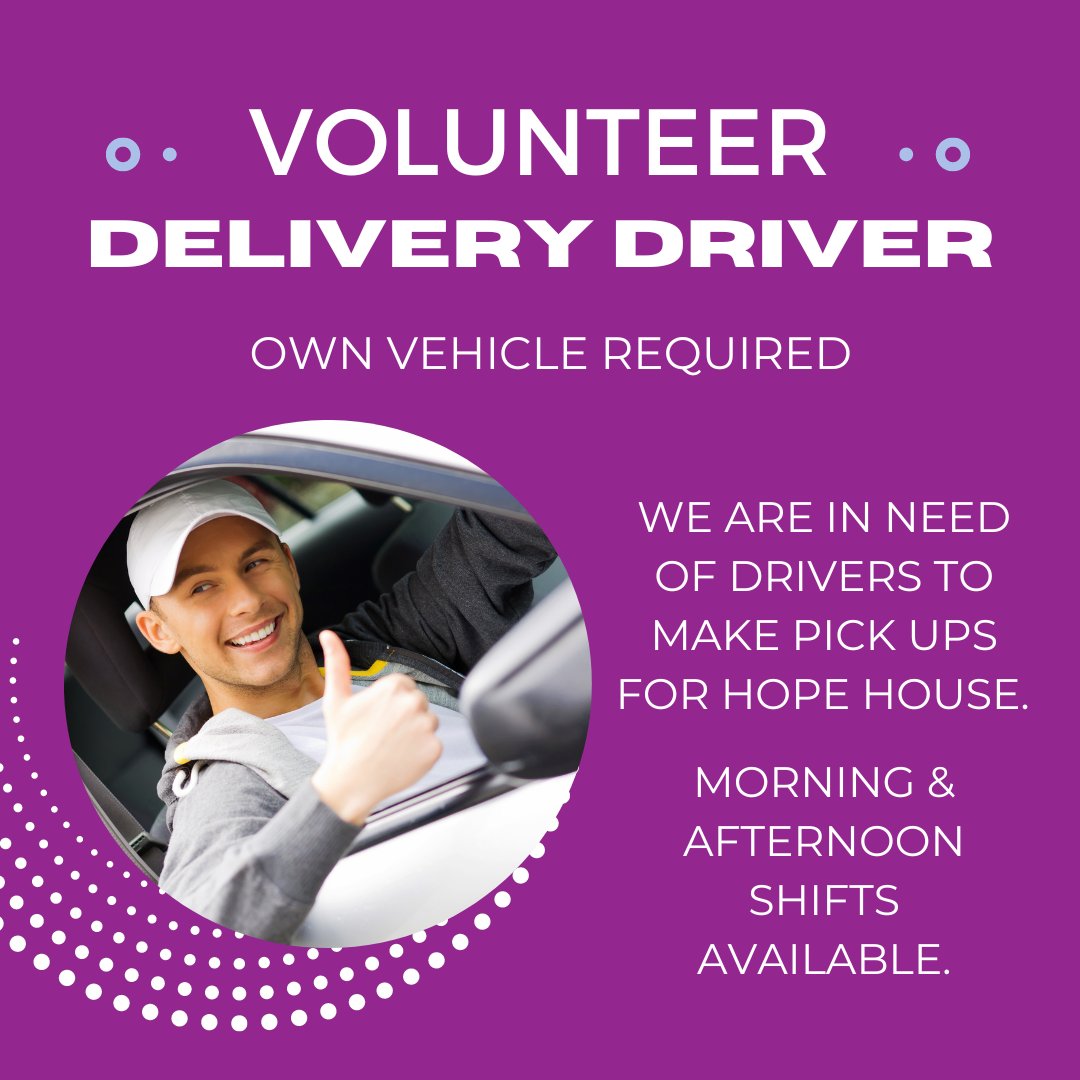 HopeHouseGuelph's tweet photo. Do you have your own vehicle and love to boot around the city? We are looking for some drivers to join the Hope House volunteer team. We have shifts in the morning and afternoon on weekdays. Please reach out to Nicole: volunteers@hopehouseguelph.ca
#DriversNeeded #HopeHouse https://t.co/nAPYKtgRlk