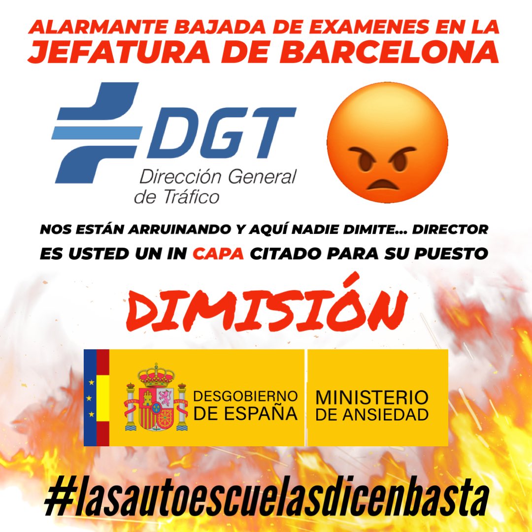 autoescuelasDB's tweet photo. En puertas de las vacaciones la caída de exámenes en #Barcelona deja a cientos de #autoescuelas sin la posibilidad de enviar a miles de alumnos a examen este verano. Enfado y desesperación por culpa de @DGTes #examinadores #examenes #examinadores @GobiernoDeEspan @sanchezcastejon https://t.co/eNmRUOe9lD