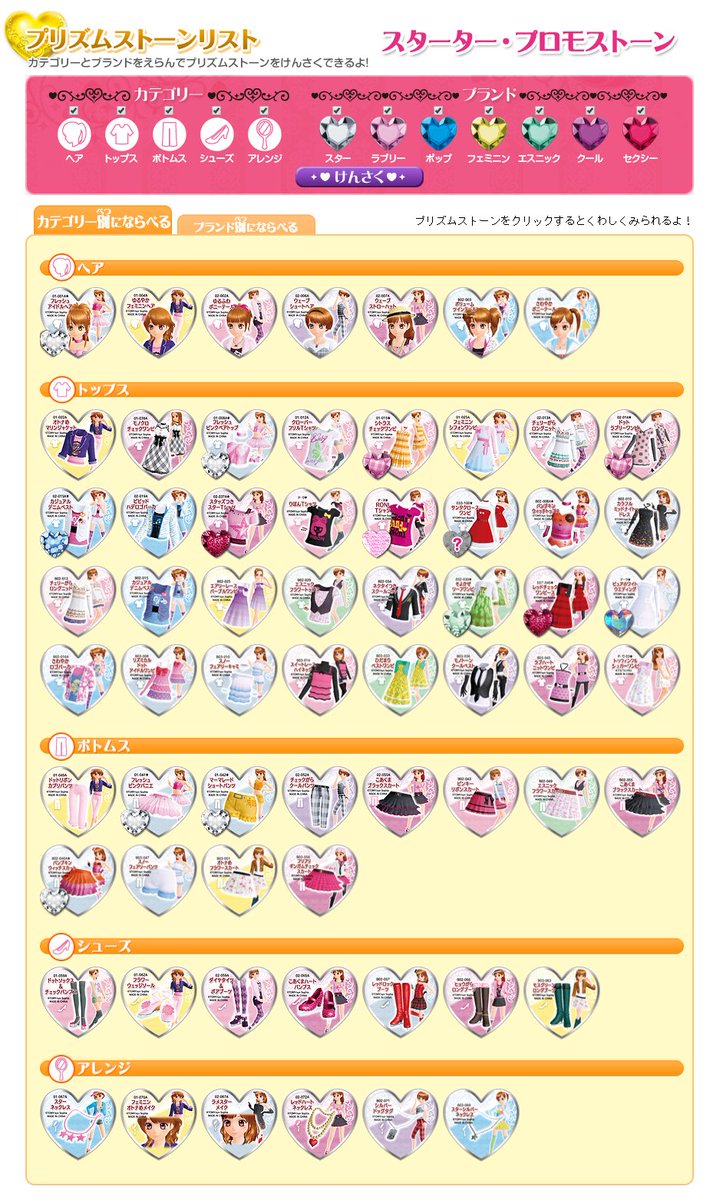 ACプリティーリズム公式から削除されたプリズムストーンリスト ACプリティーリズム公式から削除されたプリズムストーンリスト