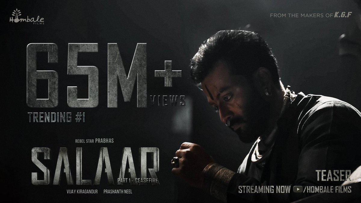 #SalaarTeaser is raging on <a href="/YouTubeIndia/">YouTube India</a> with over 65 Million Views ❤️‍🔥

▶️ youtu.be/bUR_FKt7Iso

#SalaarCeaseFire #Salaar 

#Prabhas #PrashanthNeel <a href="/PrithviOfficial/">Prithviraj Sukumaran</a> <a href="/shrutihaasan/">shruti haasan</a> <a href="/hombalefilms/">Hombale Films</a> #VijayKiragandur <a href="/IamJagguBhai/">Jaggu Bhai</a> <a href="/sriyareddy/">Sriya Reddy</a> <a href="/bhuvangowda84/">Bhuvan Gowda</a> <a href="/RaviBasrur/">Ravi Basrur</a> <a href="/shivakumarart/">shivakumar</a>