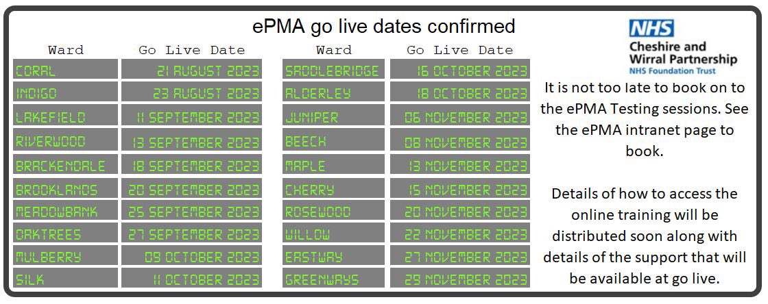 PeteDHardy's tweet photo. Exciting that we now have confirmed dates for the go live of @TPP_SystmOne ePMA for all @cwpnhs inpatient areas. @AnushtaS @couper_fiona @JasmeenIslam @Technothomas1 @JenBenRMN @TimWelchCWP https://t.co/efY4N3RLE5