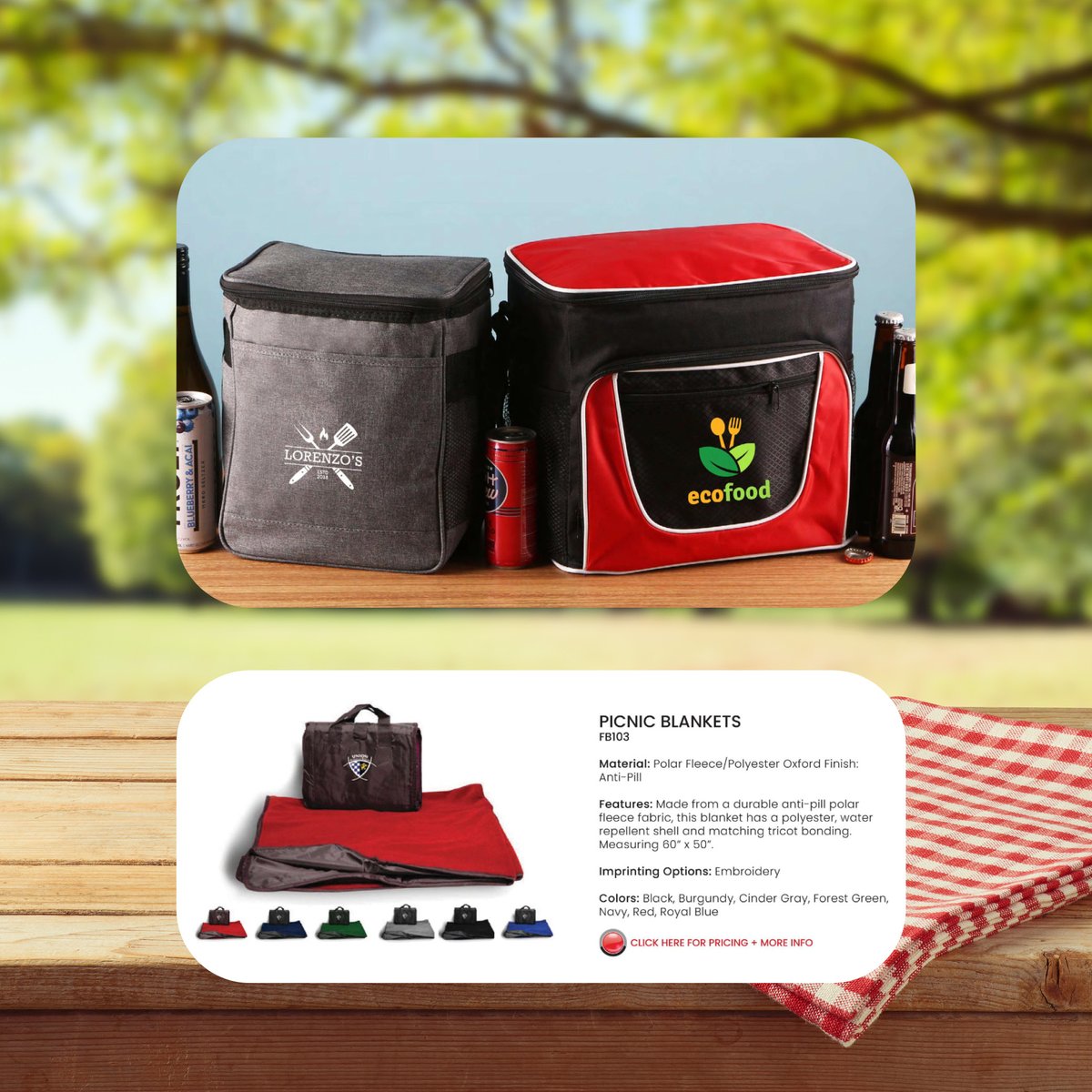 What’s one of the best ways to enjoy a warm day? A summer picnic! 🧺 Visit mpcpromotions.com to search for coolers, picnic blankets, and more for your next outing.
