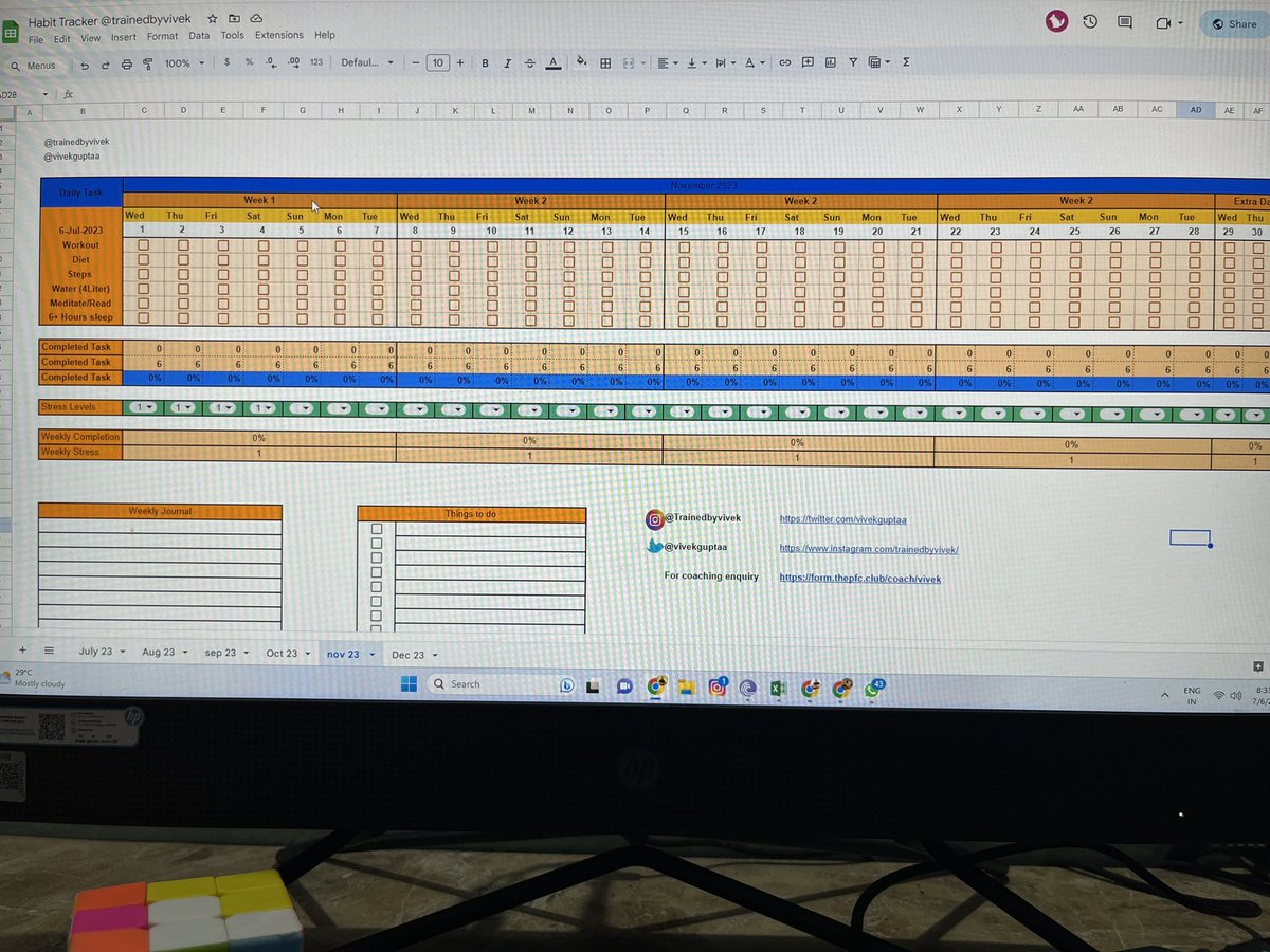 If you're aiming to improve health, or achieve personal goals, a habit tracker can be your secret weapon.
And this can be yours.
Follow me and RT this tweet and i will DM you this Sheet.