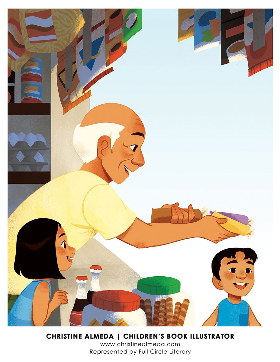 Happy July #KidLitArtPostcard 🌞 Sharing a preview from LOLO’S SARI-SARI STORE which publishes soon on 8/1!! Written by @sophialeewrites 🌞 christinealmeda.com 🌞 Rep’d by @FullCircleLit