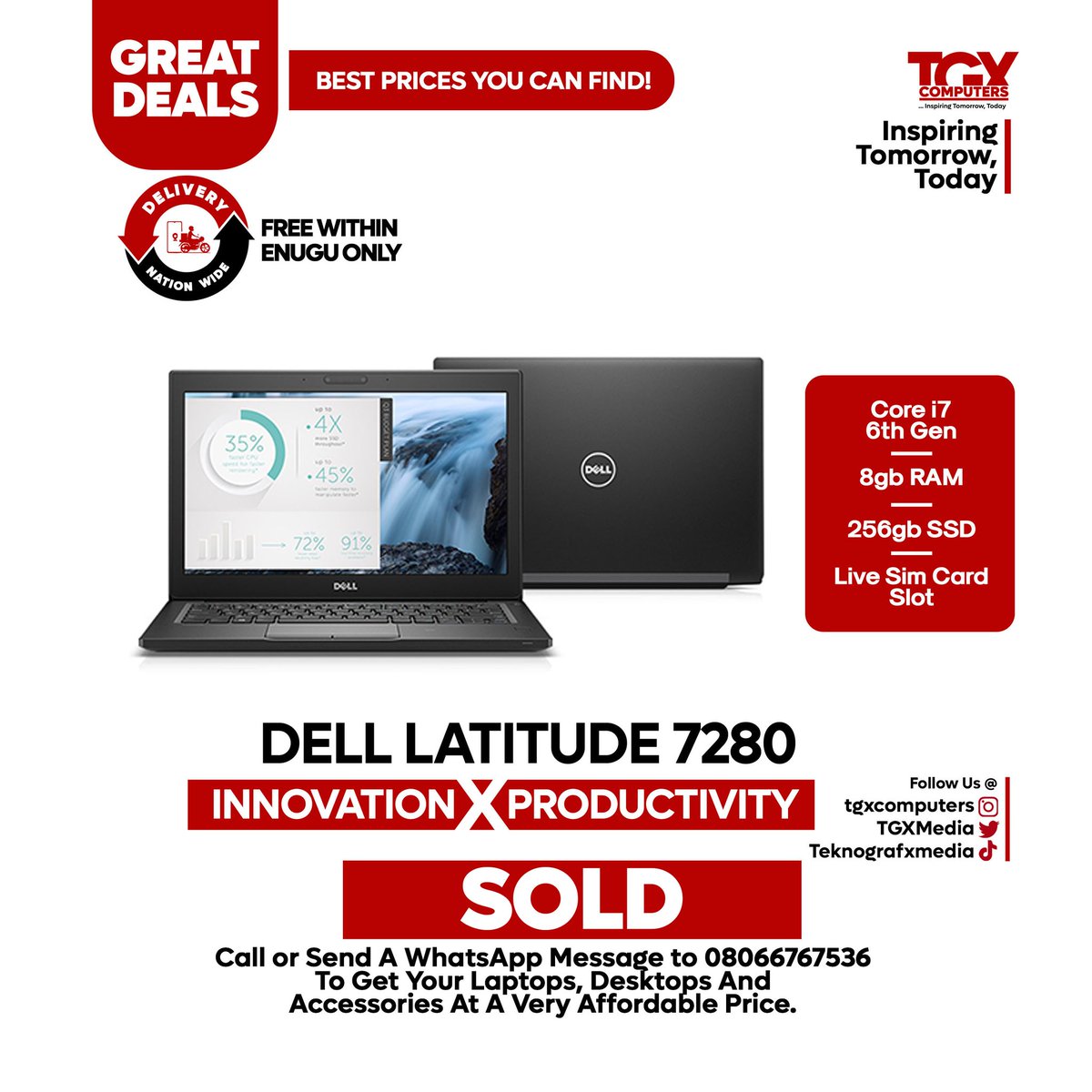OmahInspired007's tweet photo. SOLD!!!!
Delivery To Lagos.
Laptop Brand: Dell Latitude 7280
#Laptops #Gadgets #Accessories #EnuguVendor #042connect #Graphics #Coding #Programming https://t.co/cf5xmL56Y5