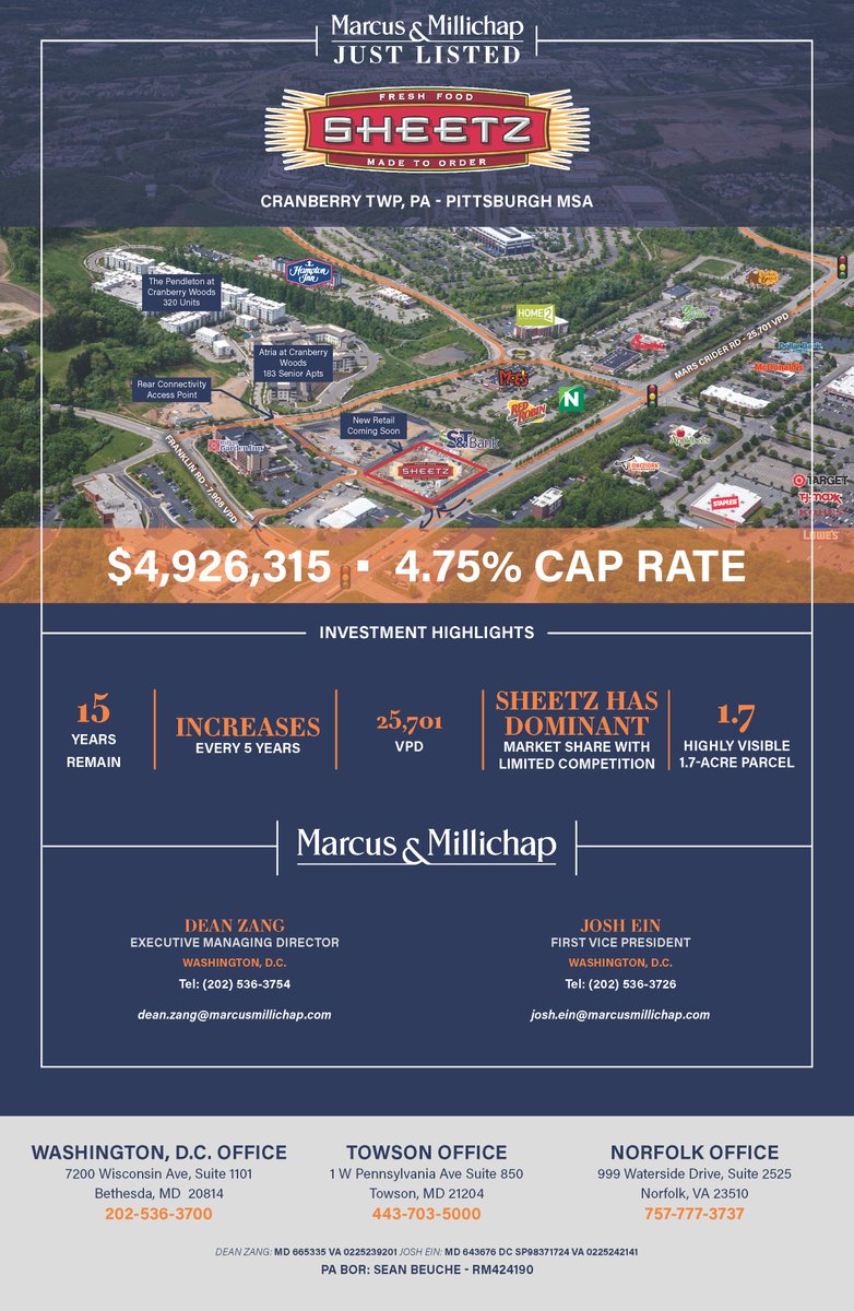 deanzangjr's tweet photo. Sheetz and S&amp;T Bank that are available individually or as a portfolio. Rent increases every 5 years. #commercialrealestate https://t.co/oqxvSE2d2f
