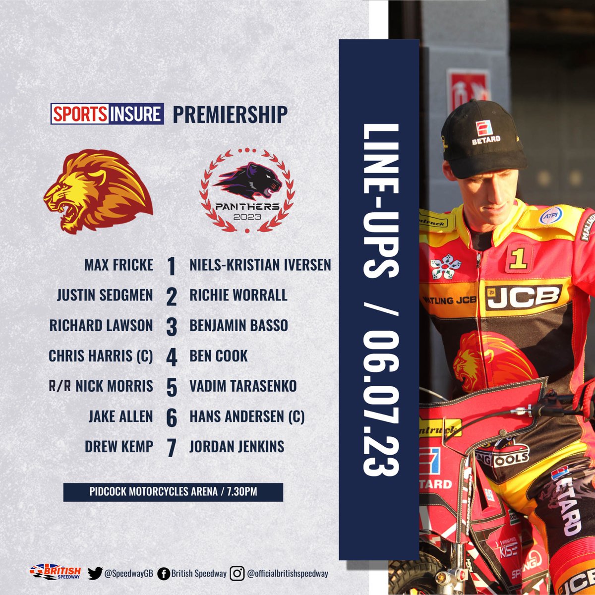 SpeedwayGB's tweet photo. π π§πππ π‘ππͺπ¦...
π¦ LEICESTER look to consolidate their place in the Sports Insure Premiership top four when they host Peterborough tonight (Thursday).
#β£ #LEIPET #britishspeedwayπ¬π§ https://t.co/61d9Oyw7WO