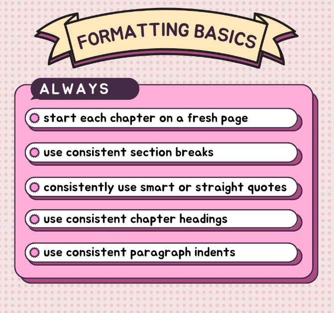 Mosallypro's tweet image. basics formating that can make your manuscript easier for your beta readers and editor to tackle!

#bookformatting #manuscriptformatting #formattingbasics #formatting #format #consistency #consistencyiskey #bookediting  @ejlediting #bookeditor #copyediting #lineediting