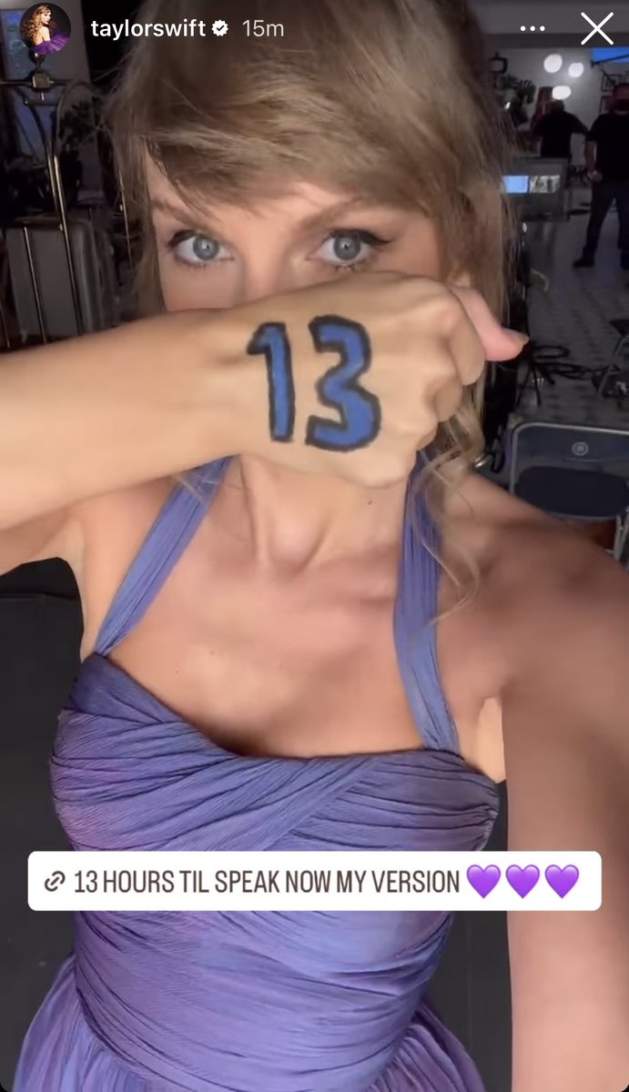 SwiftNYC's tweet photo. 🎥 Taylor Swift via Instagram Story! 
13 HOURS 💜👀 #SpeakNowTaylorsVersion https://t.co/q4rWN1IkDh