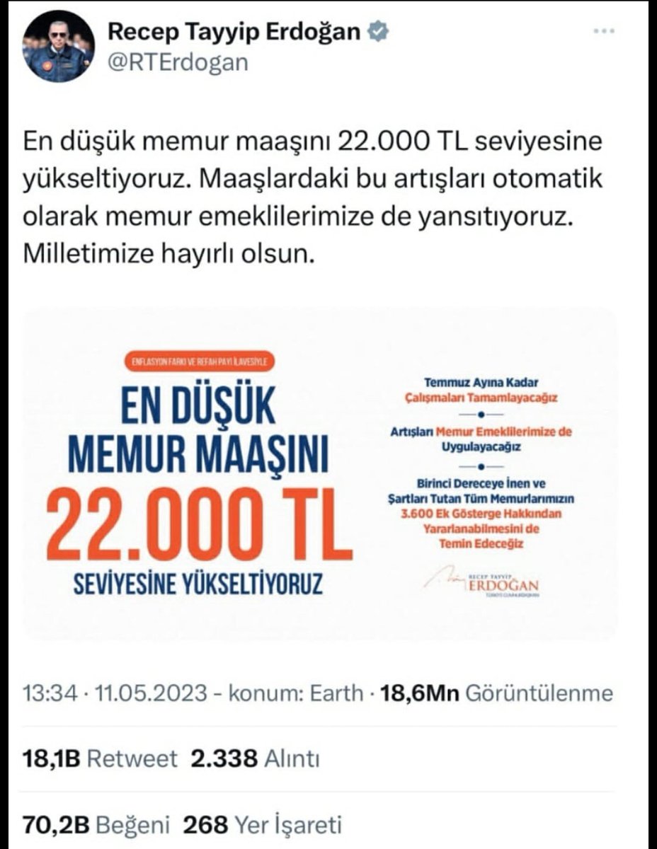 #EmekliNasılGecinsin sayın <a href="/RTErdogan/">Recep Tayyip Erdoğan</a> ve <a href="/csgbakanligi/">T.C. Çalışma ve Sosyal Güvenlik Bakanlığı</a> Seçim öncesi verilen sözler tutulmalı memura verilen zam memur emeklisine de verilmelidir.