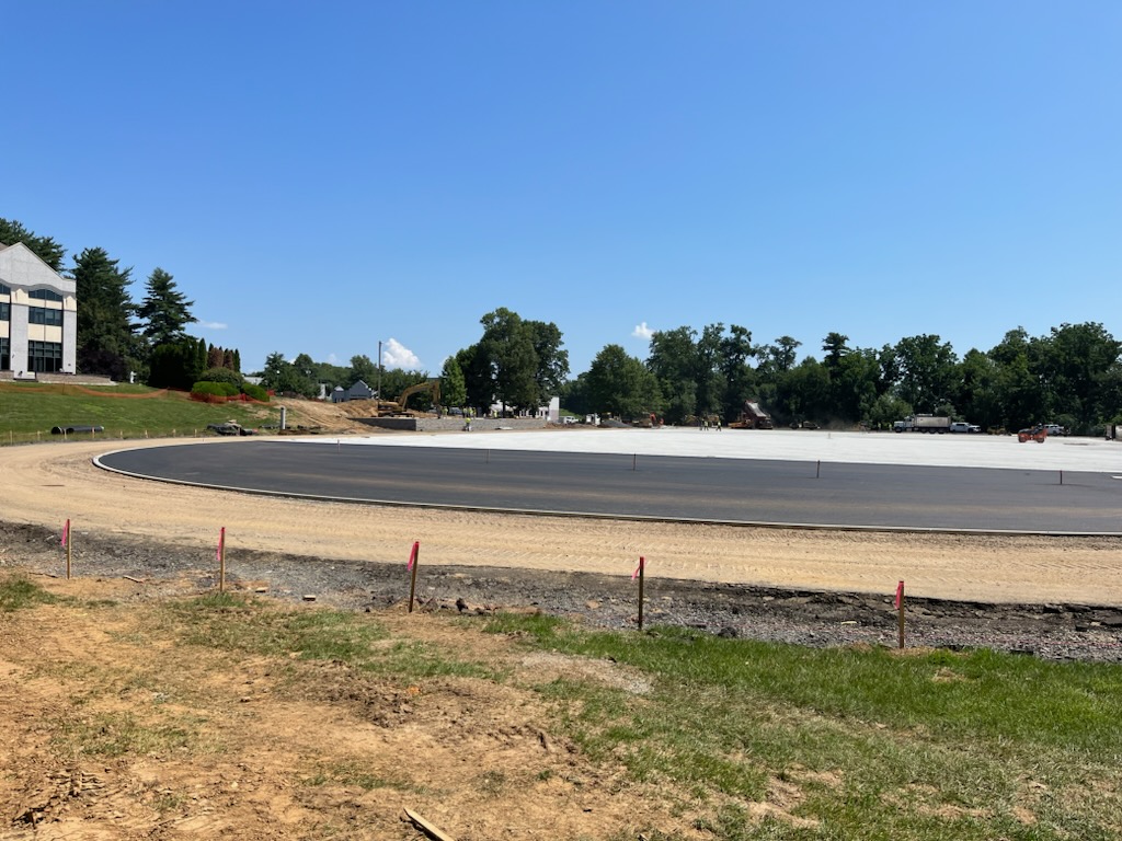 HolyGhostPrep's tweet photo. Construction on @HolyGhostPrep's Duaime Athletic Center (named for Father Jeff Duaime, C.S.Sp.) continues to progress at warp speed. Work continues on the field, running track, &amp; new throwing areas for outdoor track. The field will be ready next month. #ThinkProgress #ThinkGhost https://t.co/2ZtznAEEDw