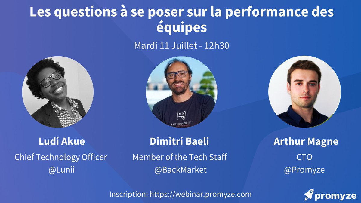 Mesurer la performance des équipes Tech, comment faire? 

On accueille Dimitri Baeli <a href="/dbaeli/">Baeli Dimitri</a> et Ludi Akue <a href="/thatludi/">Ludi Akue</a> pour notre prochain webinar @ProMyze_QL , avec <a href="/ArthurMagne/">Arthur Magne</a> pour animer la discussion 

webinar.promyze.com