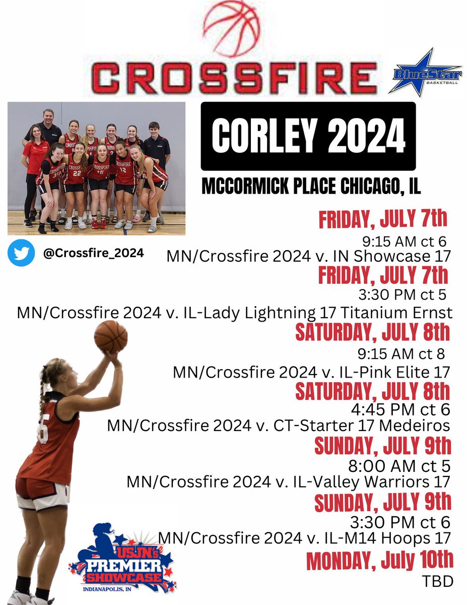 Off to Chicago for the weekend ✈️🚙, come check us out 🏀⛹️‍♀️! <a href="/averykrumwiede/">Avery Krumwiede</a> <a href="/AshleyKing2024/">AshleyKing20</a> <a href="/langeberghannah/">Hannah Langeberg</a> <a href="/williams_h2/">Hailey Williams</a> <a href="/lizzie_corley/">Lizzie Corley</a> <a href="/KateDrury2024/">Kate Drury</a> <a href="/MalechaMadison/">Madison Malecha</a> <a href="/NessaWright2024/">Vanessa Wright</a> <a href="/AriComfort2024/">Arianna Comfort</a> @Crossfire_2024 <a href="/CrossfireGHoops/">Crossfire Girls Hoops MN AAU</a> <a href="/GMacHoops/">Grant McGinnis</a> <a href="/FiveStateHoops/">Chuck Thompson</a> <a href="/JrAllStarMN/">Minnesota Jr. All-Star GBB</a>