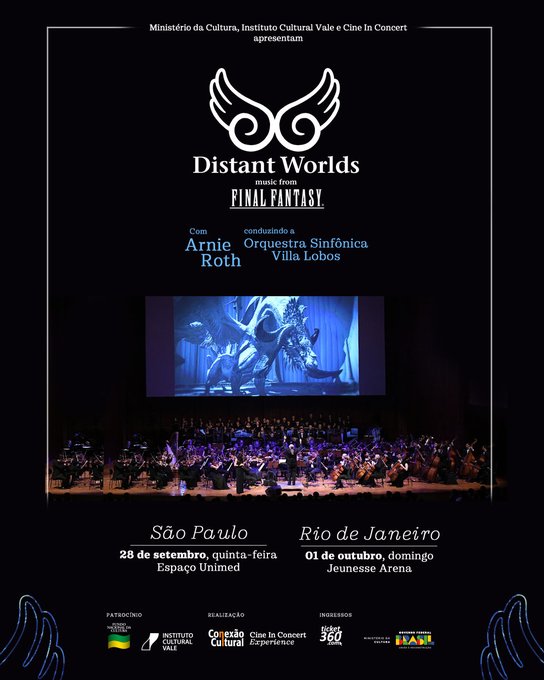 FinalFantasy_BR's tweet photo. PARA TUDO!!! Distant Worlds: Music from Final Fantasy finalmente está vindo para o Brasil!

Diferente do piano Opera que era apenas um pianista, desta vez poderemos ver uma orquestra completa ao vivo tocando as músicas de Final Fantasy!

Em setembro e outubro, São Paulo e Rio de Janeiro!
As vendas abrem AMANHÃ no Ticket360!