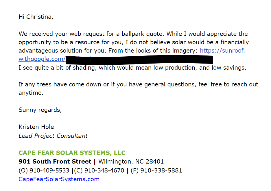 It's rare when a business will shoot you straight even when it's not to their financial advantage to do so. For what it's worth, I think this is the right way to do business and they've earned a new referral source in me and a definite future customer if/when we move.