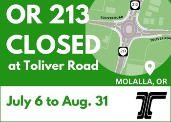 OregonDOT's tweet photo. 📣 Use an alt route #Molalla area travelers! The intersection of OR 213 and Toliver Road is now CLOSED until Aug. 31 while we construct a new #roundabout to improve safety at this high crash intersection. 

Details: https://t.co/j18Sw7X0sy #MolallaOregon #PDXtraffic https://t.co/LQJYIeiIaC