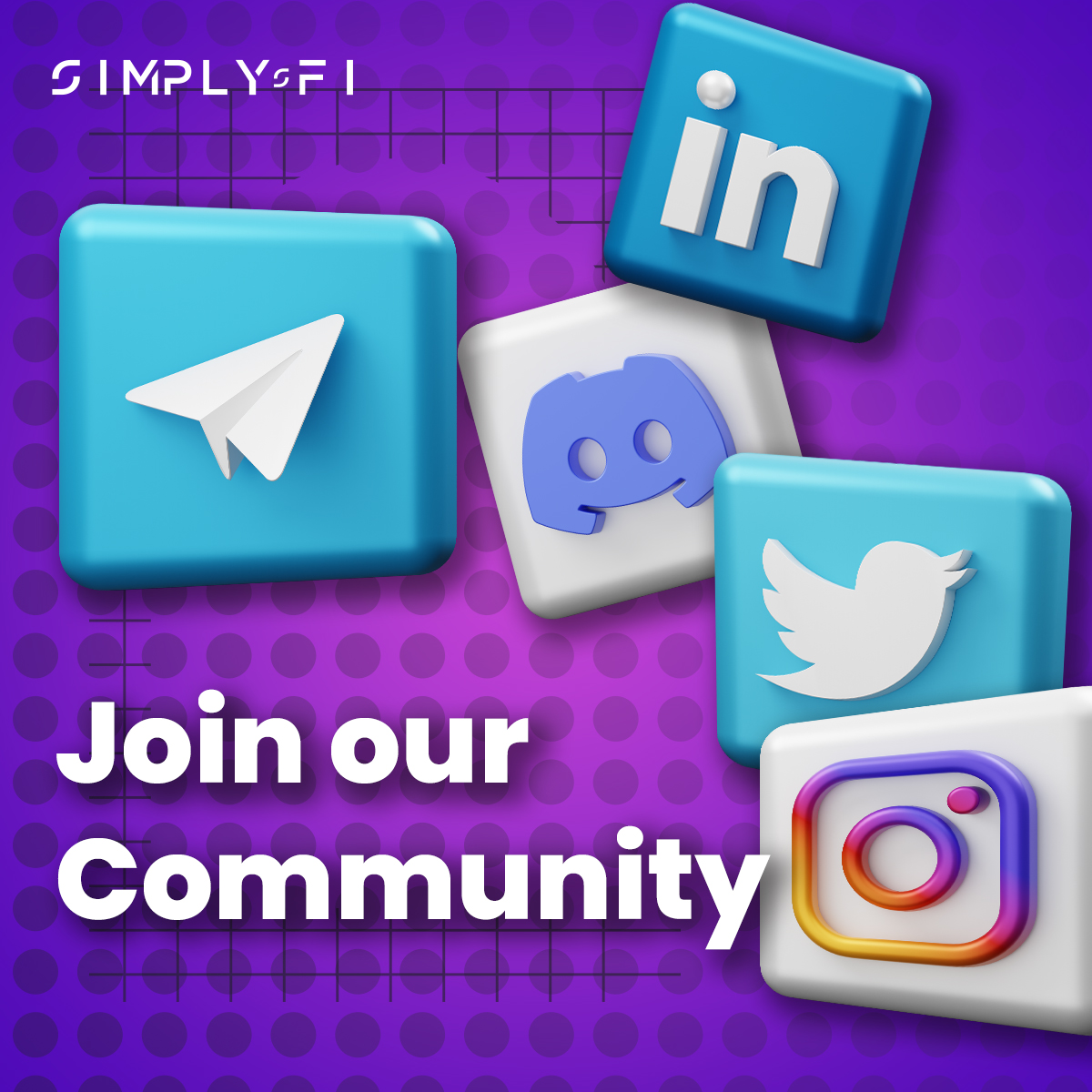 SimplyFi_'s tweet photo. [1/3]
💪 #SimplyFi's community is growing by the day: we're already active here on Twitter and also on Telegram, Instagram and LinkedIn.

(⚠️ spoiler alert) 
In the coming weeks you'll also find us on Discord!

#SMYcommunity #crypto #defi #nft #blockchain https://t.co/IfQSBGC1Ag