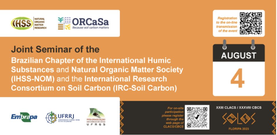 Soil Carbon International Research Consortium (@irc_orcasa) on Twitter photo Don't miss the seminar of the Brazilian Chapter, organised jointly by <a href="/IRC_ORCaSa/">Soil Carbon International Research Consortium</a> & #IHSS-NOM !
It will address humic matter & biochar in #agriculture, carbon #sequestration solutions to enhance resilience and adaptation of agrosystems.
Register here 👉 urlz.fr/mpAY Don't miss the seminar of the Brazilian Chapter, organised jointly by <a href="/IRC_ORCaSa/">Soil Carbon International Research Consortium</a> & #IHSS-NOM !
It will address humic matter & biochar in #agriculture, carbon #sequestration solutions to enhance resilience and adaptation of agrosystems.
Register here 👉 urlz.fr/mpAY