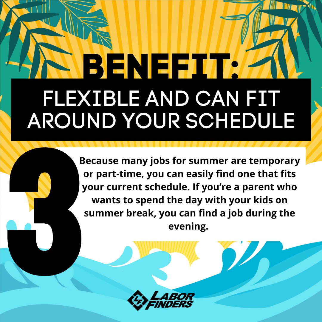 If you’ve been wondering if a summer job is right for you, #LaborFinders shares four benefits of taking a job this summer.
For some jobs hiring in your local area, get started today with #LaborFinders. 

#eoe #tempwork #jobs #nowhiring #work #staffing #workwithus