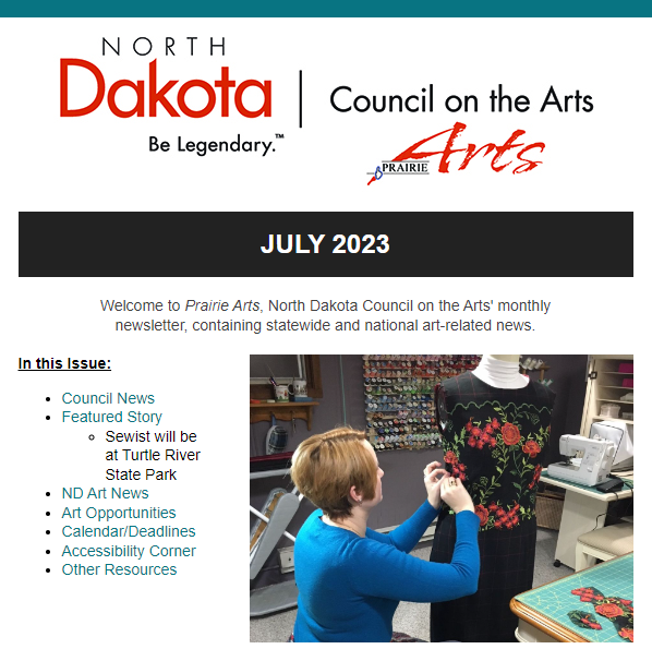 ndarts's tweet image. 🧵 NDCA Prairie Arts July 2023 Newsletter 📰 
- STORY: Sewist at Turtle River State Park, NEWS, EVENTS, OPPORTUNITIES 
- mailchi.mp/4b74f6e44e5f/n…