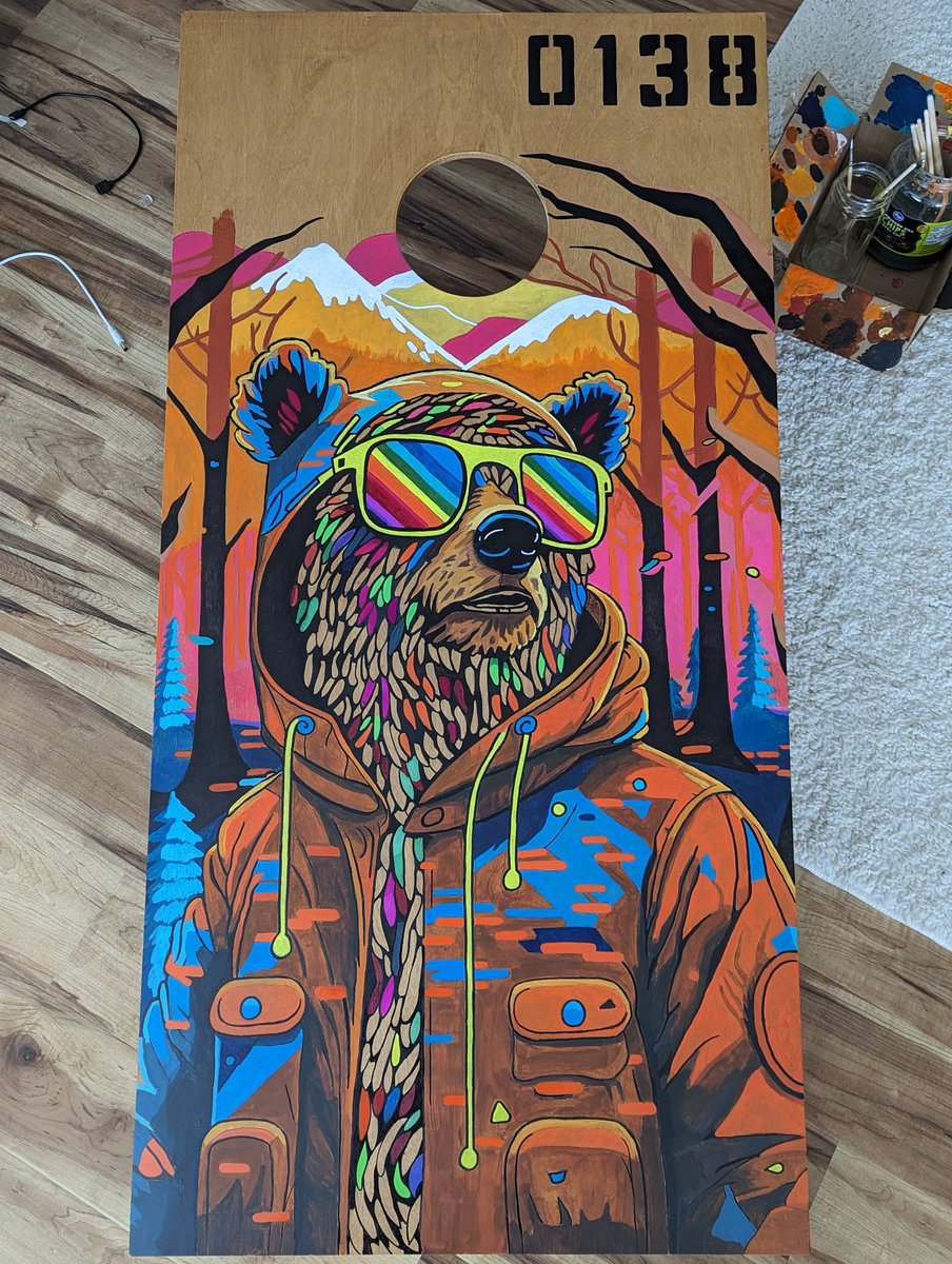 oddmanbrandon1's tweet photo. Finally finished 1 of my @GetOutsyde NFT cornhole boards. Also wired up some led backlighting for those night time games. https://t.co/7eIgPFbV8Q
