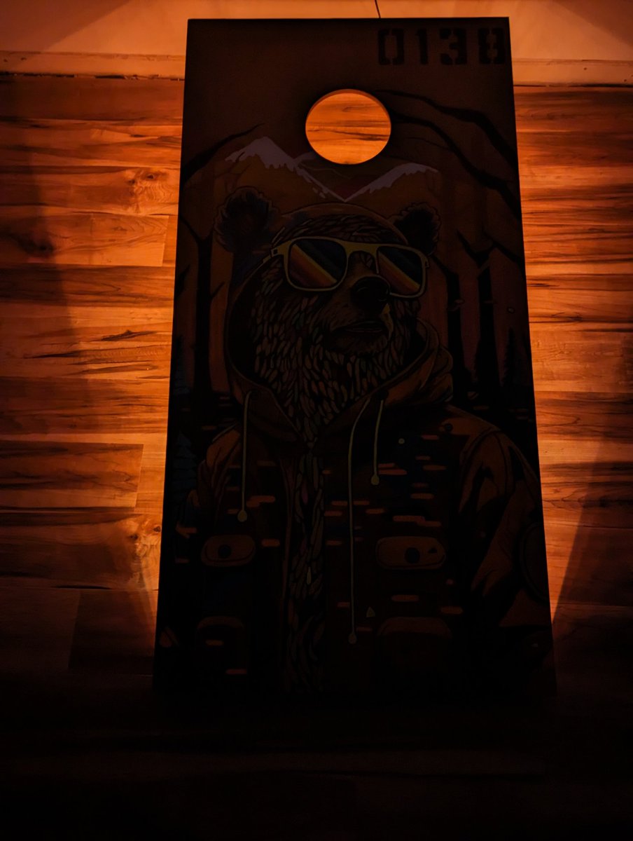 oddmanbrandon1's tweet photo. Finally finished 1 of my @GetOutsyde NFT cornhole boards. Also wired up some led backlighting for those night time games. https://t.co/7eIgPFbV8Q
