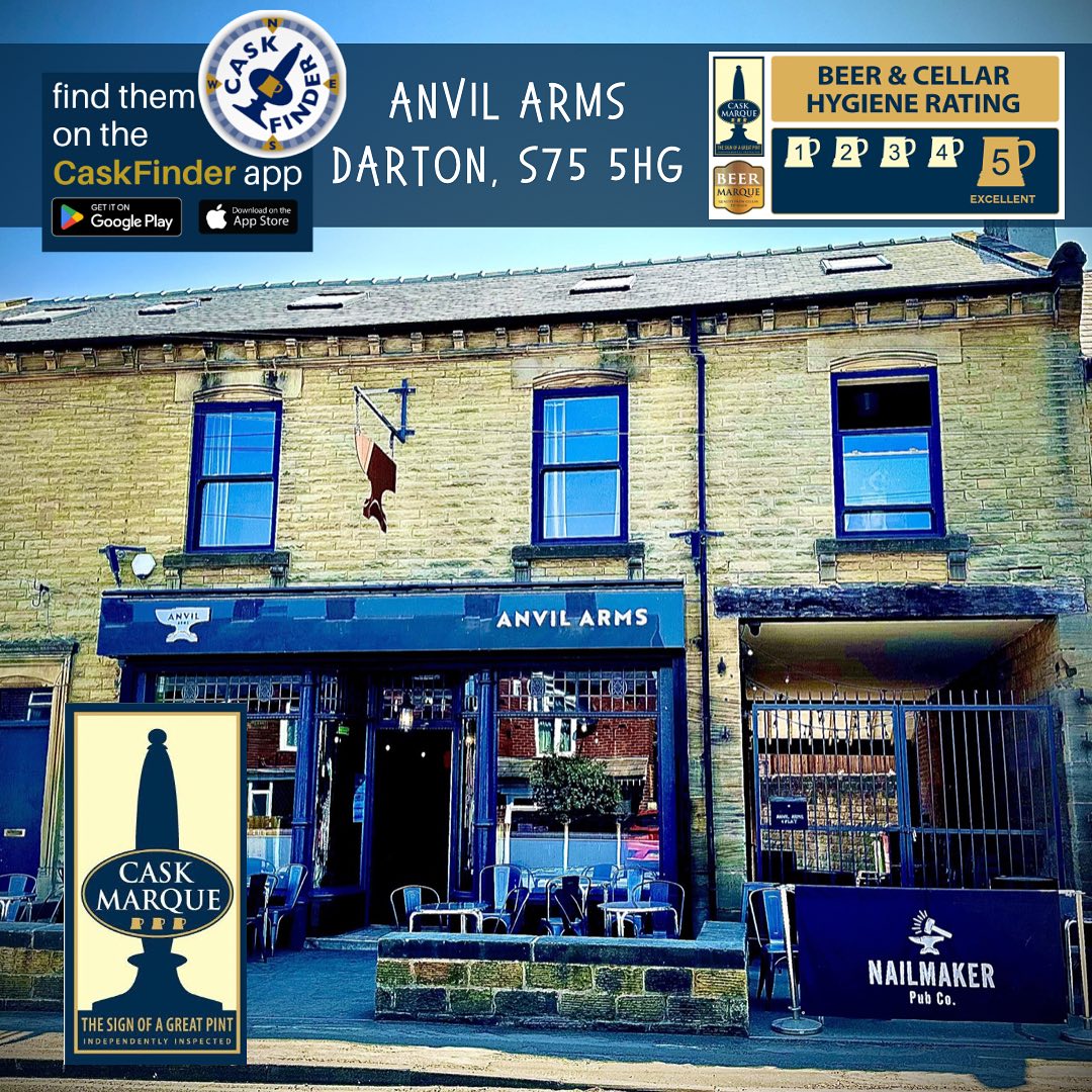 Welcome <a href="/AnvilArmsDarton/">Anvil Arms</a> to CaskFinder 🙌

Located in the village of Darton, the Anvil Arms recently passed their <a href="/caskmarque/">Cask Marque</a> inspection and scored a 5 🌟Beer &amp; Cellar Hygiene audit.  The pub is part of <a href="/NailmakerPubCo/">Nailmaker Pub Co</a> and serves great quality <a href="/NailmakerBrewCo/">Nailmaker Brewing Co</a> beer.