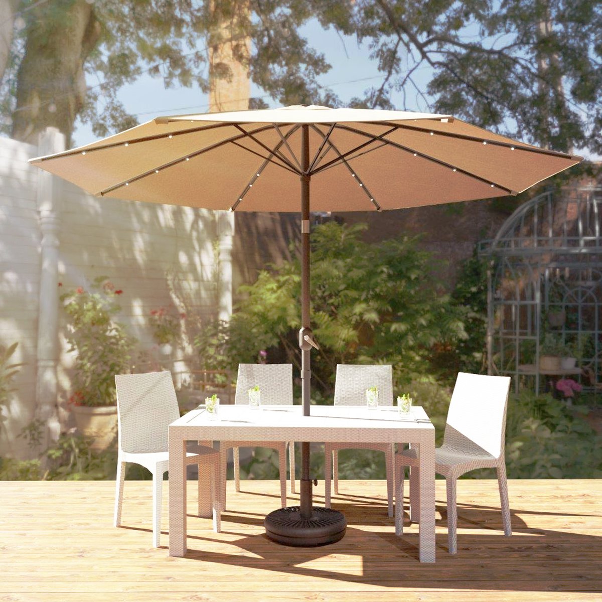 From day to night, the Sierra Patio Umbrella offers cooling shade while providing solar powered LED lights after sunset.🌅🌴#outside #summer 
Shop outdoor: eurway.com/outdoor/