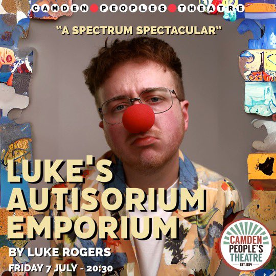 AletiaUpstairs's tweet photo. On Friday at 20:30 at @CamdenPT there will be a party! With my MA student, @lukeyrogers_ and their unique take on clowning and autism. #partypoppers #cake #participatoryperformance #soloperformance #UEL @UEL_News https://t.co/oHmuQo6NKx