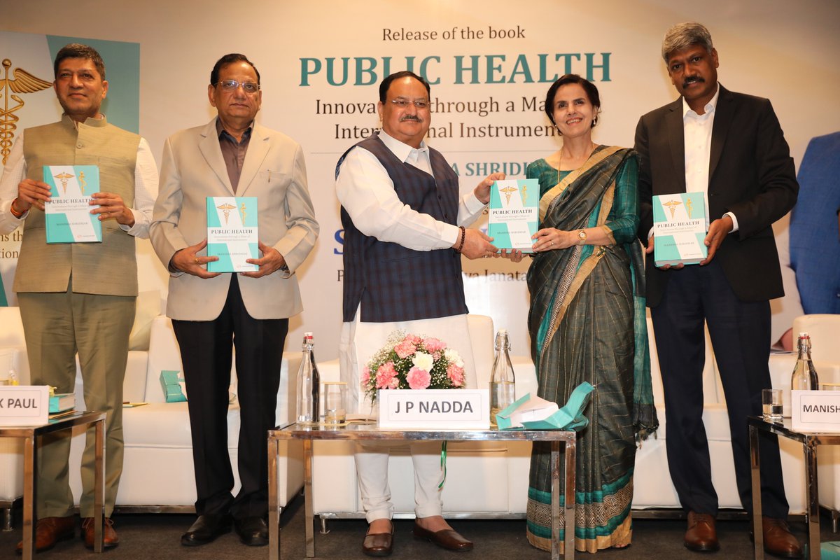 JPNadda's tweet photo. Released the book 'Public Health: Innovations through a Maze of International Instruments', authored by Dr. Manisha Shridhar Ji, in New Delhi today.
 
This book is a scholarly work that sheds light on the vital interface between public health and trade and highlights its importance in the lives of people and societies throughout the world.