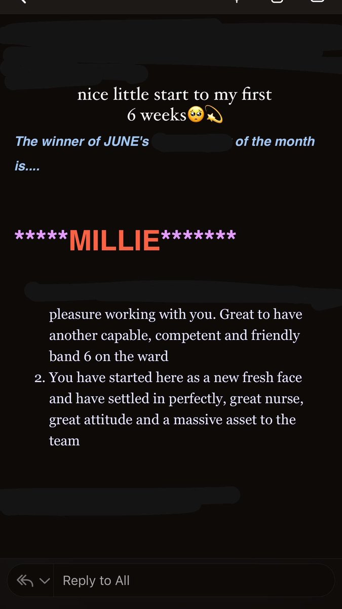 I have only been in my role for just about 6 weeks and obviously a big step up relocating, changing hospitals, starting new and going from a band 5 to 6 and I got employee of the month! 🥺💛✨💫 some days have been so challenging and I felt that maybe I have taken on too much💛