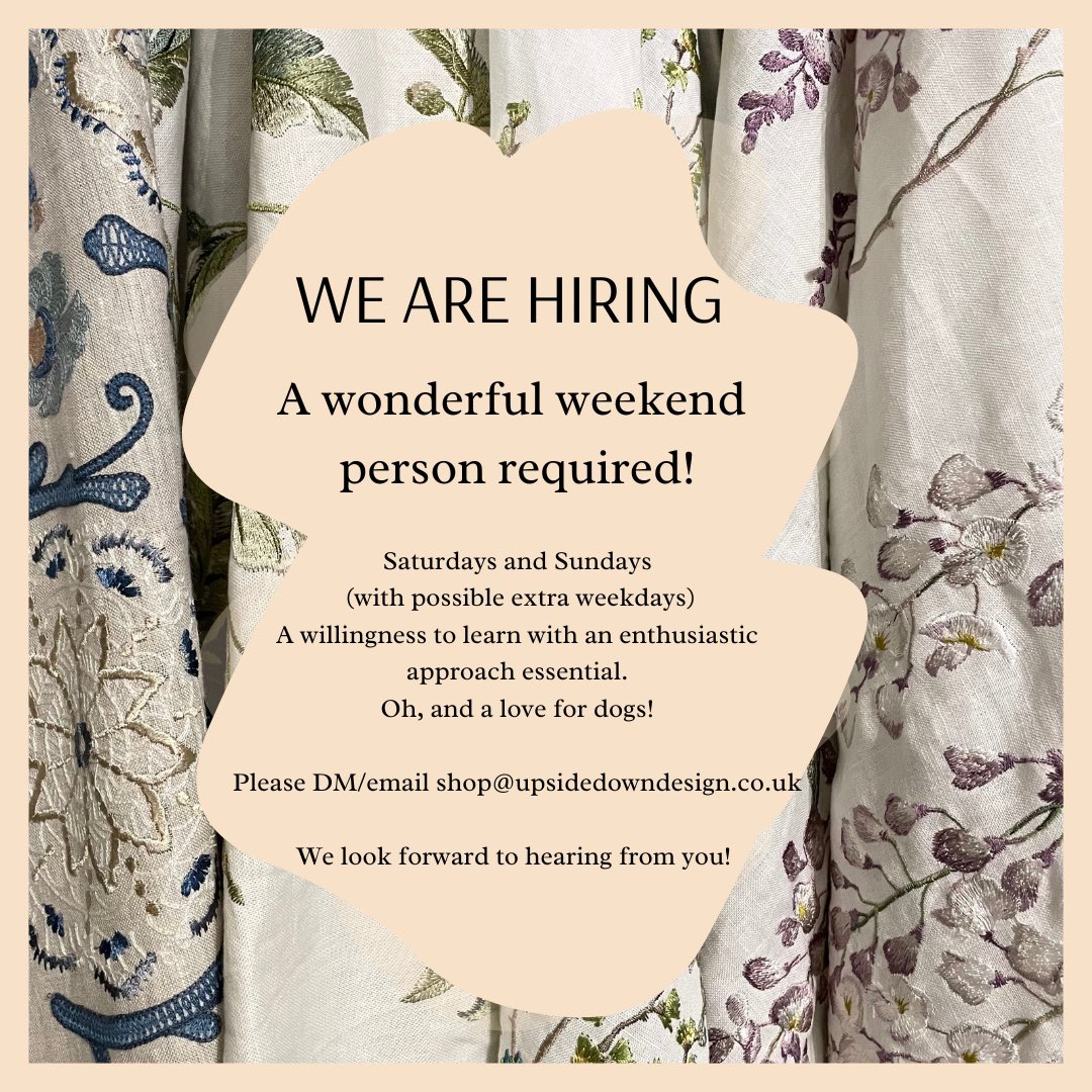UDD_interiors's tweet photo. We are hiring! Please see photo and email your cv.  #JobAlert #jobsinYork #weekendwork https://t.co/ERFyt526IG