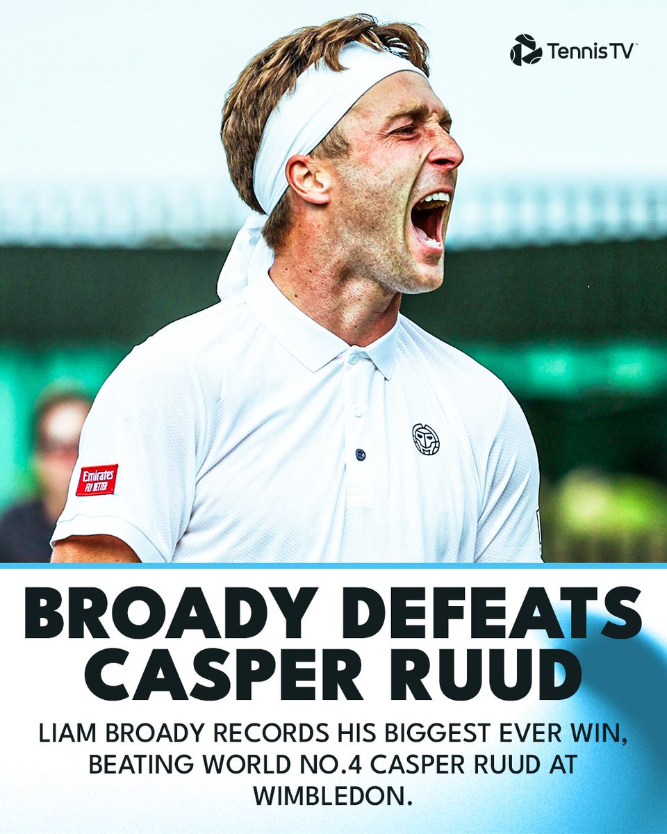 All Broads lead to Home 🏡

World No.142 <a href="/Liambroady/">Liam Broady</a> records his BIGGEST ever win, beating Ruud 6-4 3-6 4-6 6-3 6-0!

#Wimbledon