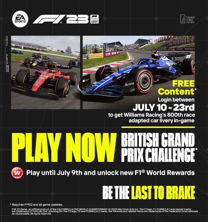 EA SPORTS™ F1® on X: Take on this week's featured F1® World event right  now to earn yourself some exclusive rewards 🎁 Then, from next week, login  to #F123 before July 23rd