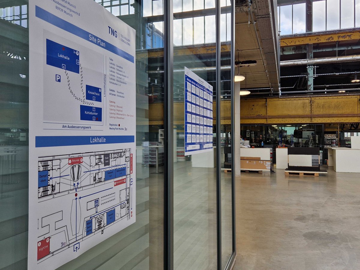 tngtech's tweet photo. Less than 24 hours remain until Big Techday 23! Our event team is already on-site to set up the technical equipment and our numerous  exhibits. From 6 am tomorrow, you will find links to all livestreams and  Slack channels at https://t.co/Q7sZqRxmDj #tngbtd https://t.co/3UVsiKXEE8