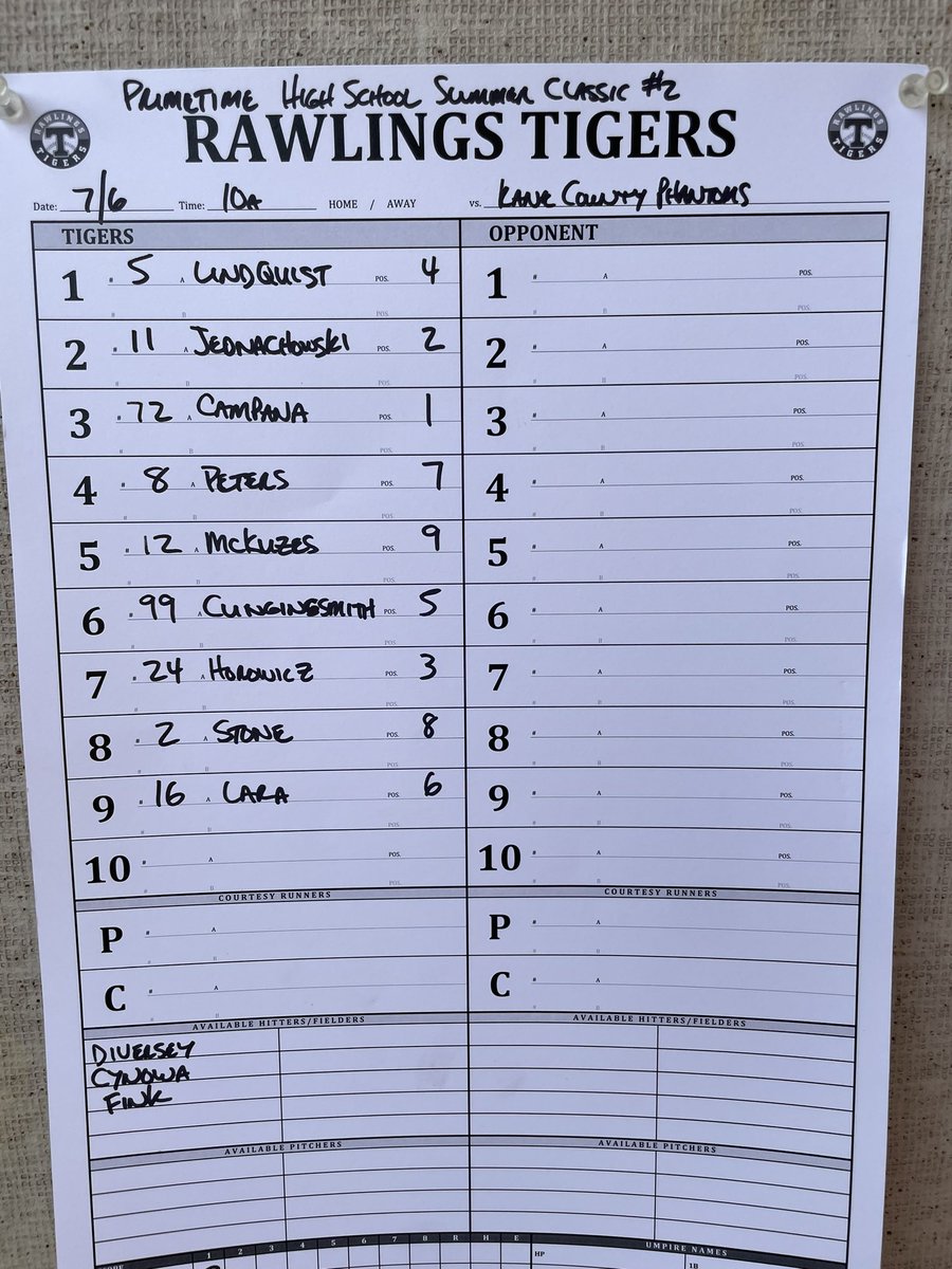 Tigers_18U's tweet photo. BREAKING: The Game 2 lineup. #TigerUp @NorthILTigers #Funcommitted https://t.co/yrV5B4xARZ
