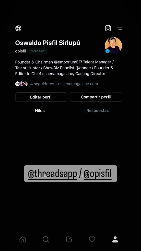 Ya estamos en #ThreadsApp mismo usuario <a href="/opisfil/">Oswaldo Pisfil</a>