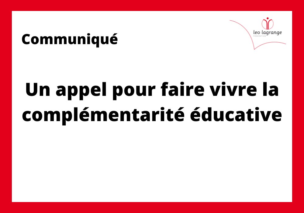 [#communiqué] 📣Appel pour faire vivre la complémentarité éducative ! La vision éducative de notre pays doit s’inscrire dans le long terme. Tous les acteurs éducatifs doivent être soutenus et les alliances favorisées. Lire l'intégralité 👉leolagrange.org/un-appel-pour-…