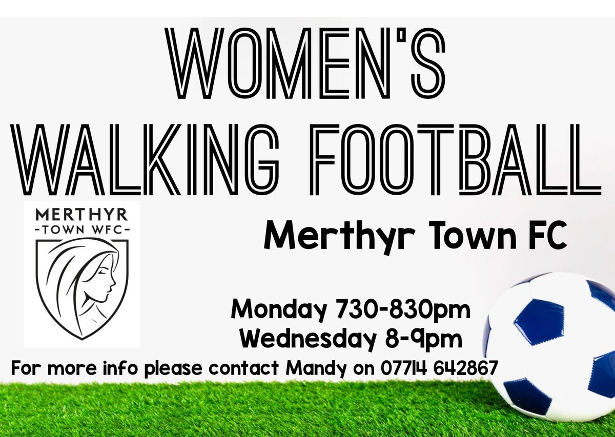 We are now offering 2 sessions a week for women's walking football <a href="/MerthyrTownFC/">The Martyrs</a> new players always welcome!!