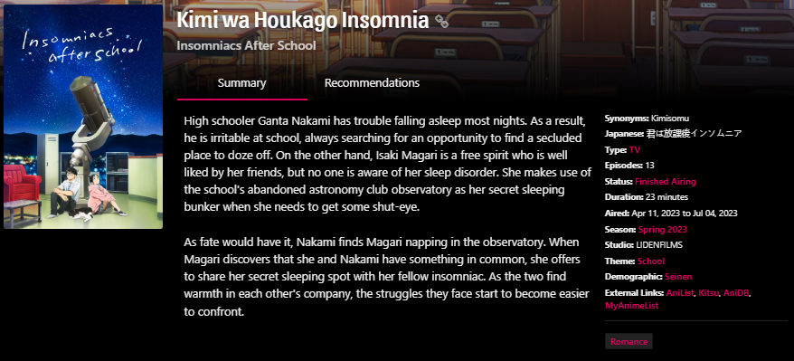 Kimi wa Houkago Insomnia (Insomniacs After School) · AniList
