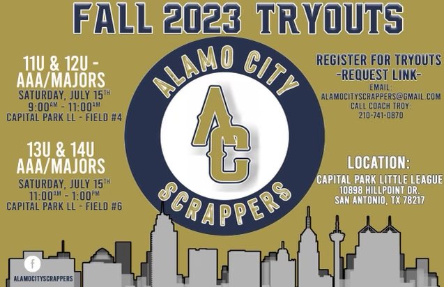 Come join the Alamo City family! We are looking for committed players to come join one of our youth teams. All our coaches are former college players and trainers at their respected facilities. Send us a email at alamocityscrappers@gmail.com if you are interested. See y’all soon.