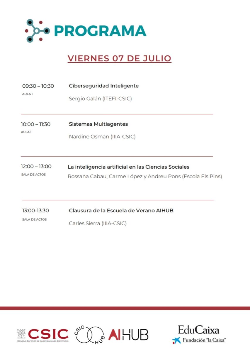 Demà <a href="/CarmeLopezC/">Carme López</a>  <a href="/RosannaCabau/">rosanna</a> <a href="/ndepons/">suoԀ nǝɹpu∀ 🎗🎗</a> participarem al tancament de La Escuela de  Verano <a href="/AIhubCSIC/">AIhub.CSIC</a> explicant la nostra experiència  d'intel·ligència Artificial amb <a href="/WatsomApp/">WatsomApp</a>